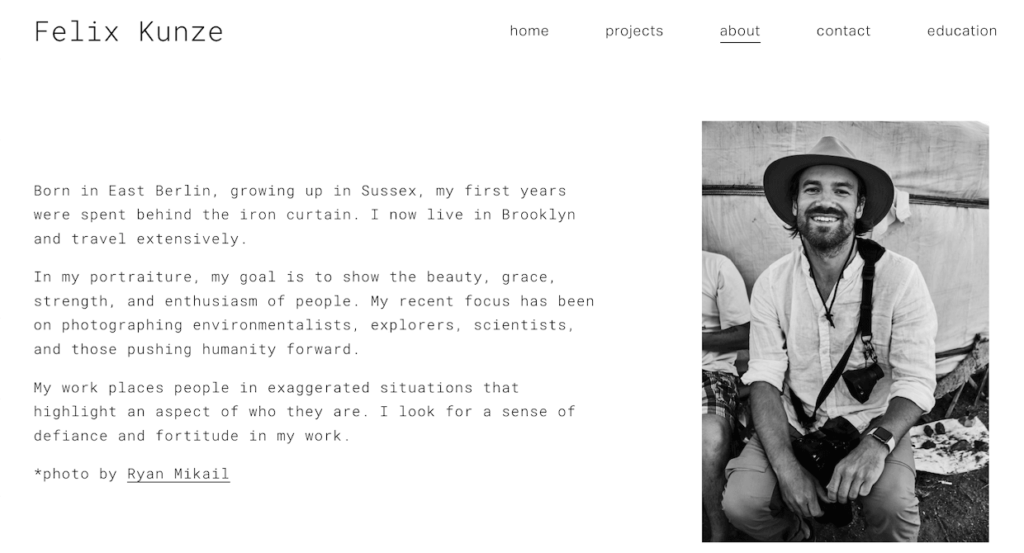 Photographer Felix Kunze 's About page on his website