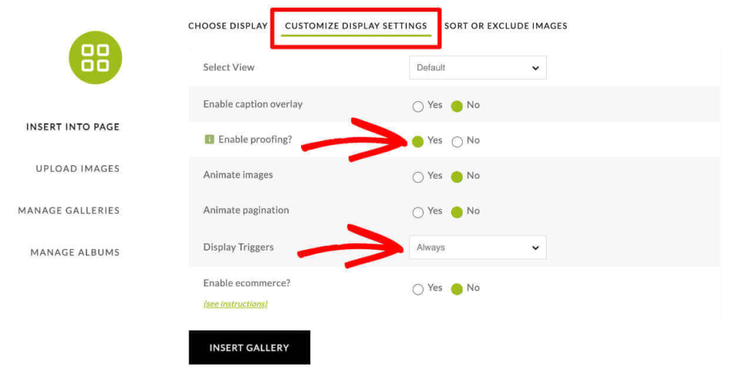 Customize Display Settings - Enable proofing and display triggers