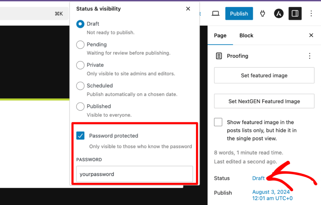 Add password protection to a WordPress page