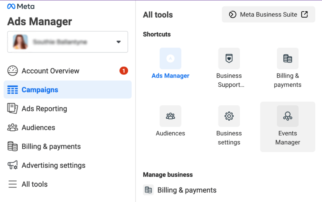 Events Manager in Facebook Ads