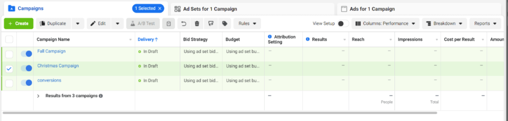 Facebook Ads Manager - Campaign monitoring