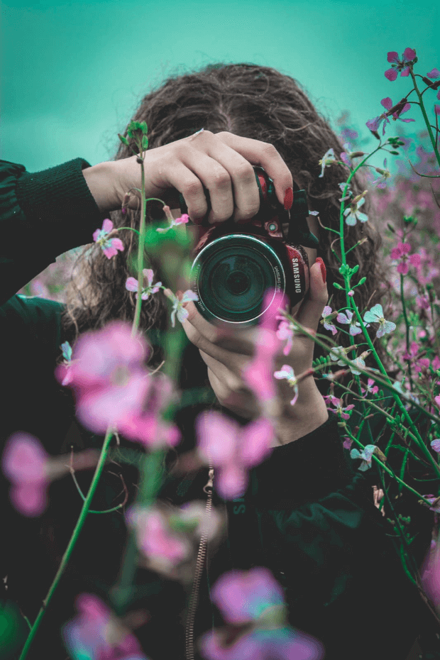 Photographer shooting a photo of flowers