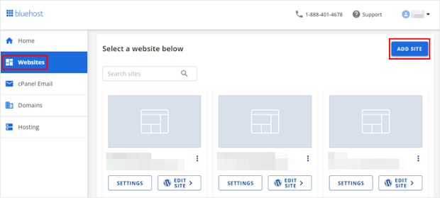 Bluehost - add site