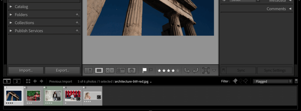 Lightroom Classic library view filtering, stars, flags