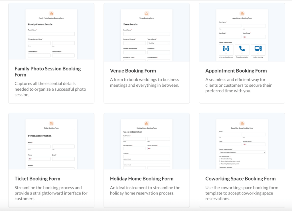 WPForms booking form templates - best WordPress scheduling plugin