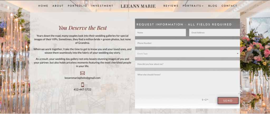 Contact page example - LeeAnn Marie Photography