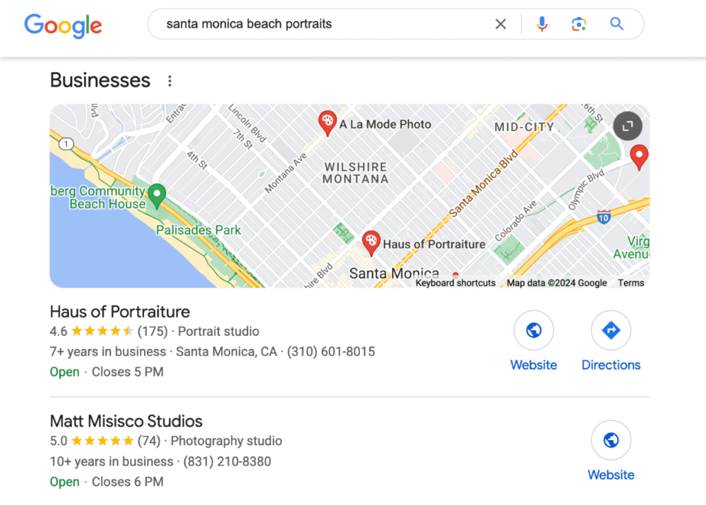 Local SEO SERP example